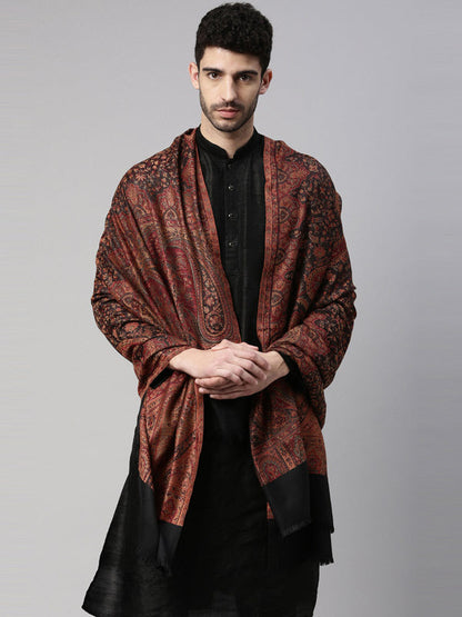 Men Zarif-e-Kashmir  Woven Design Shawl (SIZE: 101x203 CM, Black Color)