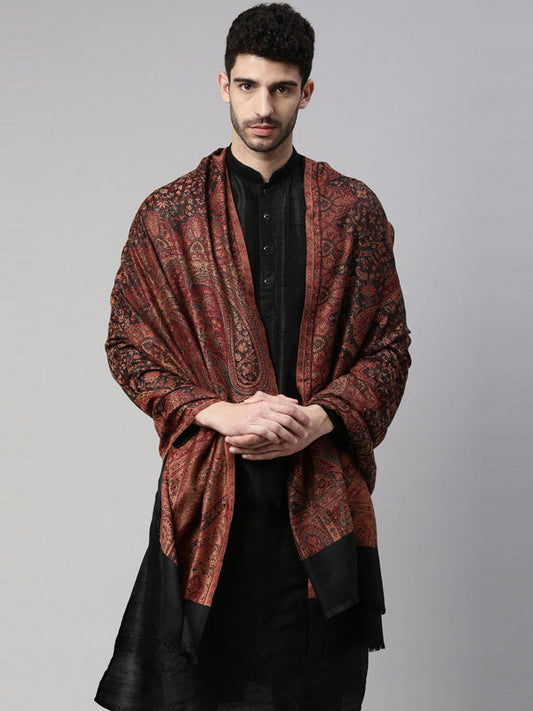 Men Zarif-e-Kashmir  Woven Design Shawl (SIZE: 101x203 CM, Black Color)