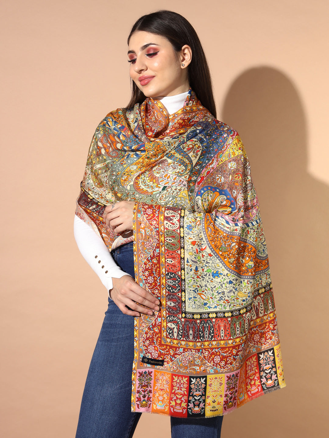 Gift Envelope of Firdousi Multicoloured Printed Stole (Size : 71X203 CM)
