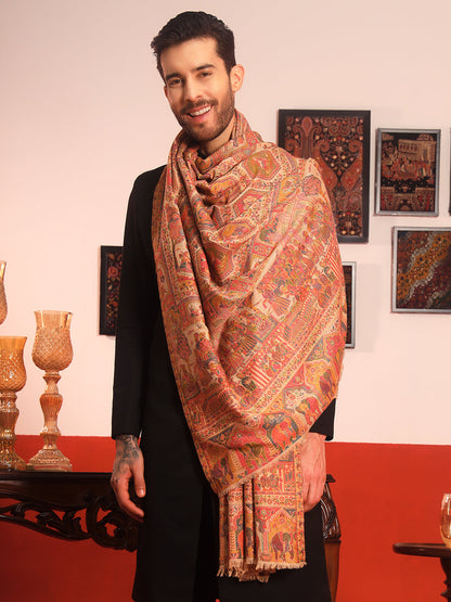 Pashmoda Men Darbari Kaani Wool Blend Kashmiri Shawl (Size: 101X203 CM)