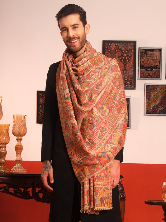 Pashmoda Men Darbari Kaani Wool Blend Kashmiri Shawl (Size: 101X203 CM)