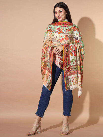 Women's Zarif Multicoloured Printed Stole (Size : 71X203 CM)