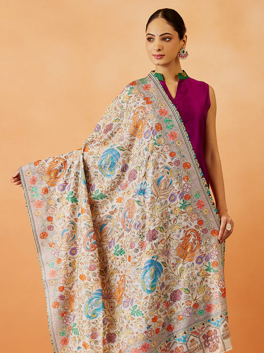 Women Afsha Kalamkari Embroidered Shawl (Size: 101x203 CM)