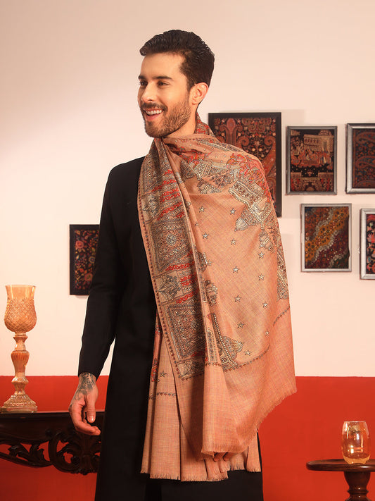 Pashmoda Men Zavian 100% Pure Wool Sozni Hand Embroidered Shawl (Size: 101x203 CM)