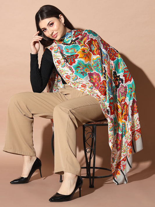 Women's Chaman Multicoloured Printed Stole (Size : 71X203 CM)