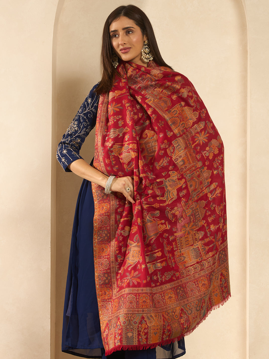 Women Gulrukh Zari Reversible Kaani Fine Wool Shawl
