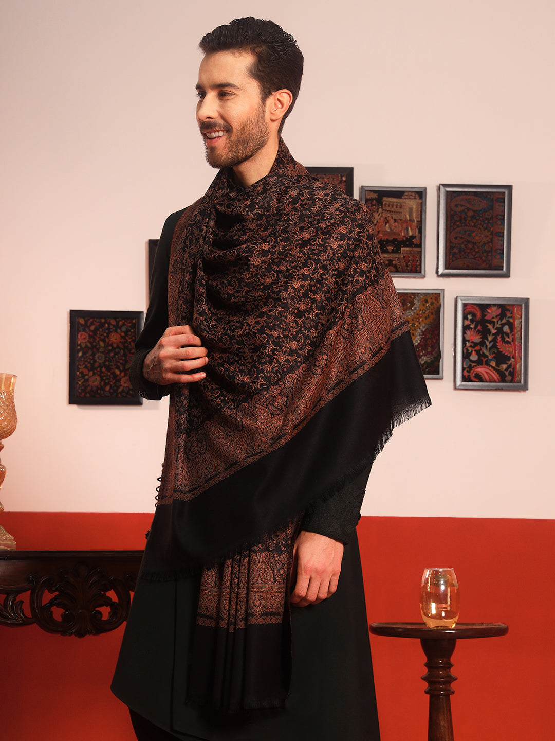 Pashmoda Men Meher Jaal Kashmiri Jamawar Woven Shawl (Size: 101X203 CM)