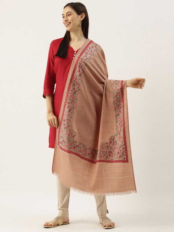 Women's Roohani 100% Pure Wool Nalki Embroidered Stole (Size 71x203 CM)