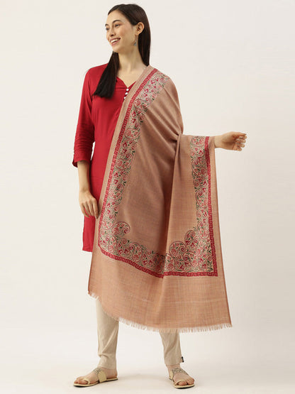 Women's Roohani 100% Pure Wool Nalki Embroidered Stole (Size 71x203 CM)