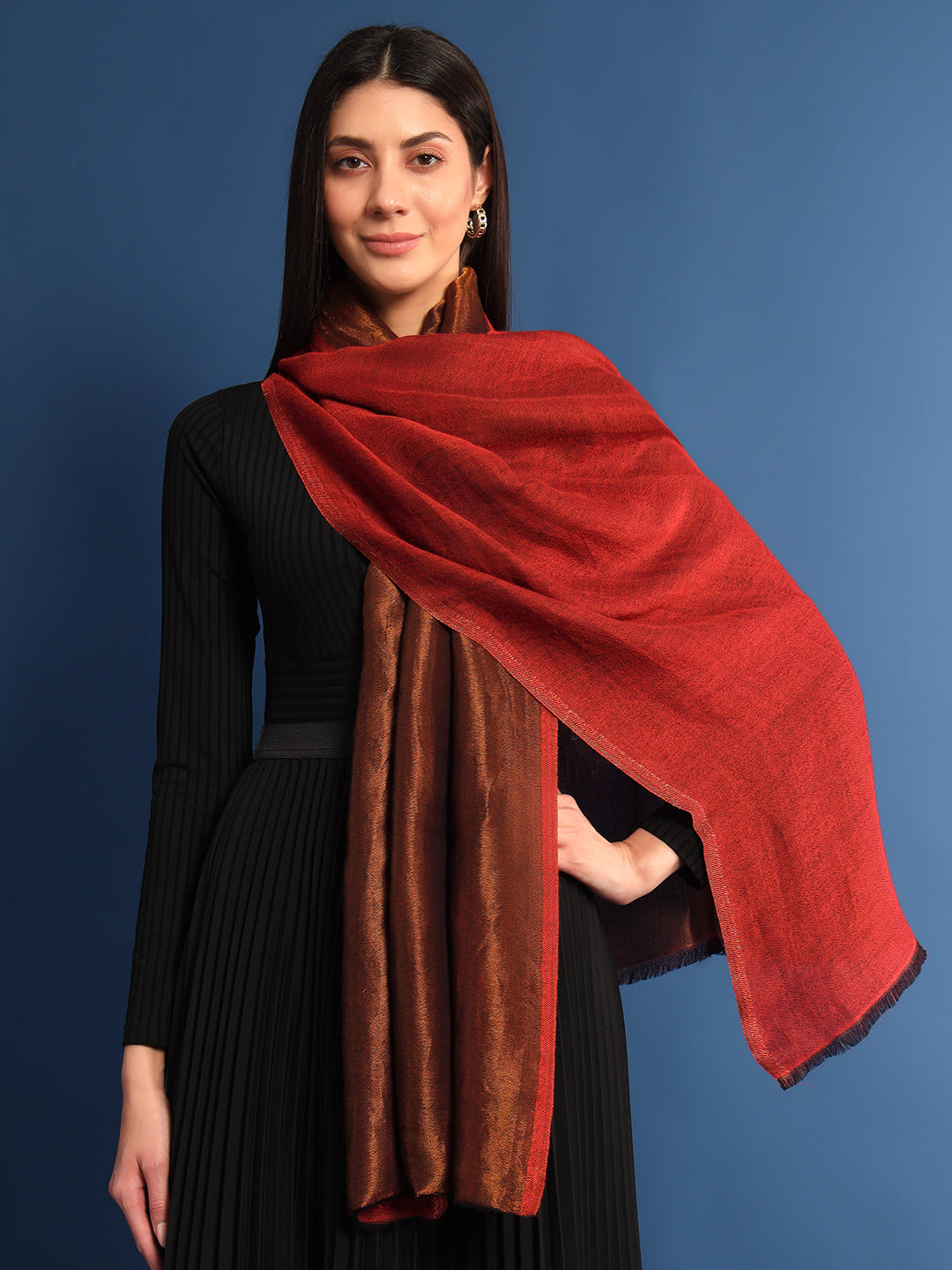 Pashmoda Womenƒ??s Zarish Reversible Zari Moonlight Fine Wool Stole (Size: 71x203 Cm)