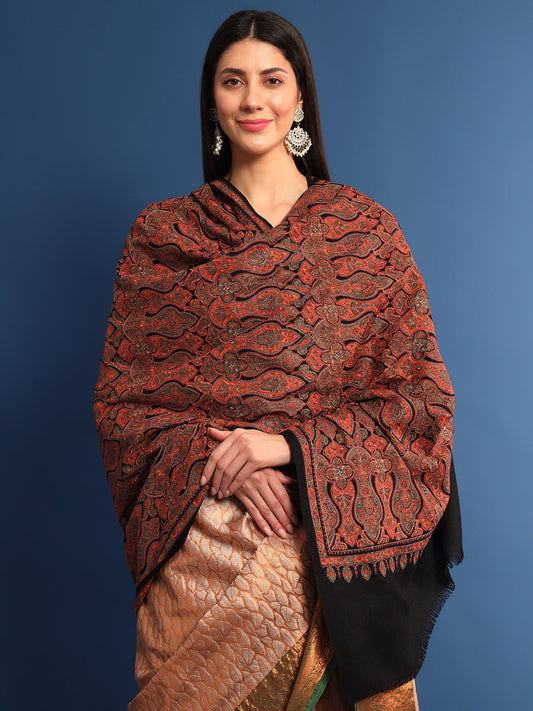 Pashmoda Womenƒ??s Gulsheren  100% Fine Wool Sozni Hand Embroidered Shawl (Size: 101x203 Cm)