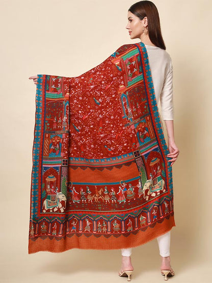 Women's Shahnaz 100% Pure Wool Printed Shawl (Size 101X203 CM)