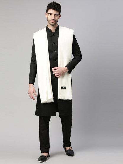 Men Sarmia 100% Pure Wool Toosha Shawl (White Size: 127x254 CM)