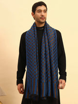 Pashmoda Men Champagne Check Reversible Zari Moonlight Fine Wool Stole (Size: 71x203 Cm)