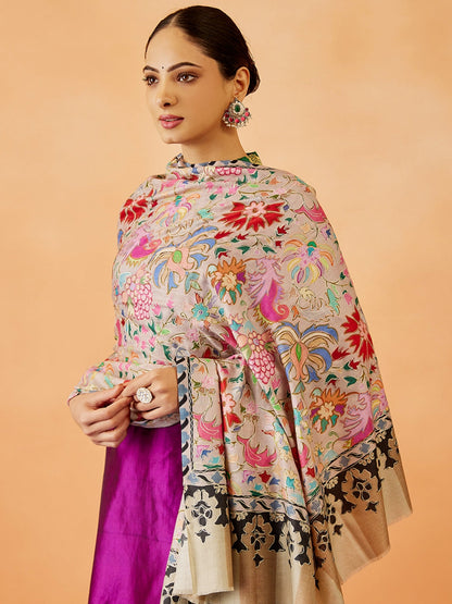 Women Shaheen Kalamkari Embroidered Shawl (Size: 101x203 CM)