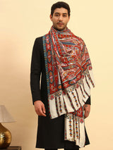 Pashmoda Men Rangrez Rangkalam 100% Pure Wool Fabric Kalamkari Embroidered Shawl (Size: 101x203 CM)