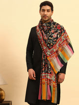 Pashmoda Men Floral Whispers 100% Pure Wool Fabric Kalamkari Embroidered Stole (Size:71x203cm)