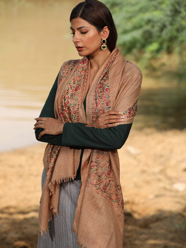 Women's Roohani 100% Pure Wool Nalki Embroidered Stole (Size 71x203 CM)