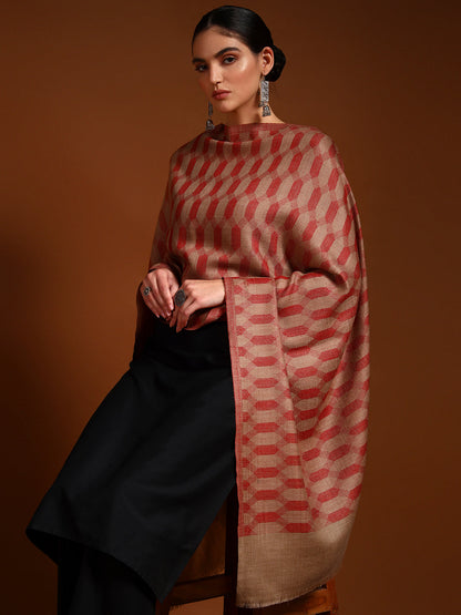 Women 100% Pure Wool Checkered Stole, Sustainable and Natural Fabric (Size 71x203 CM)