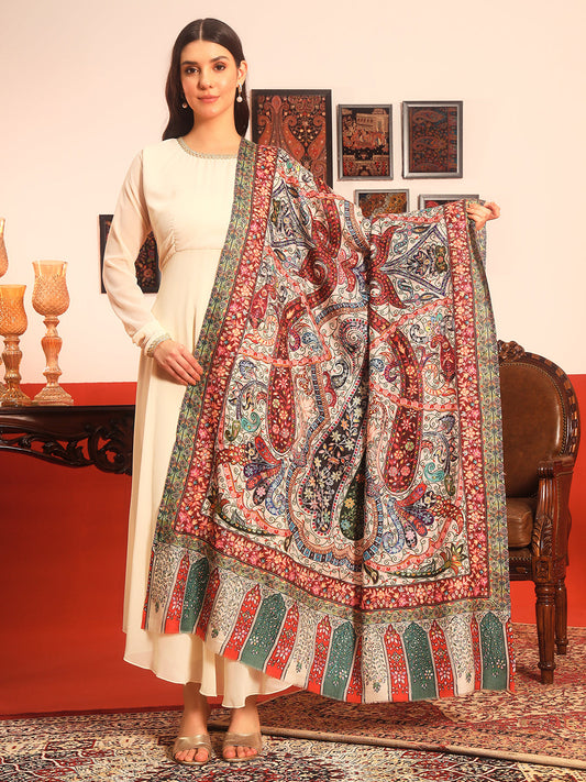 Pashmoda Women Naqshkaar Fabric Kalamkari Embroidered Shawl (Size: 101x203 CM)