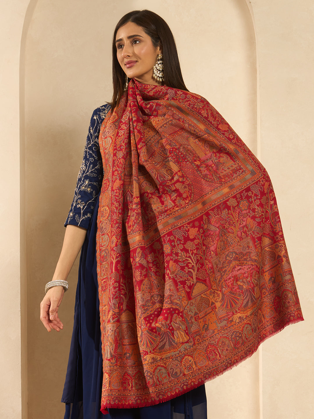 Women Shahi Manzar Kaani Wool Blend Kashmiri Shawl