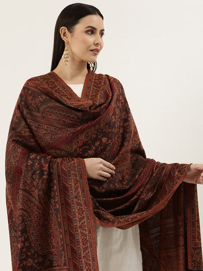 Women's Noor Kashmiri Royal Paisley Design Jamawar Shawl (Size: 101 X 203 Cms)