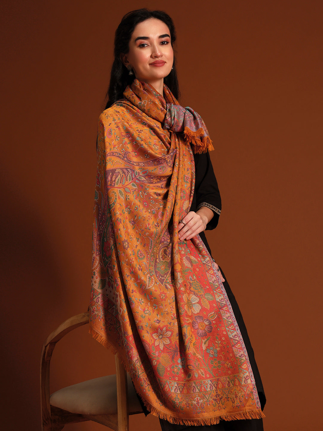 Women Floral Heritage Kaani Elegance Kashmiri Shawl