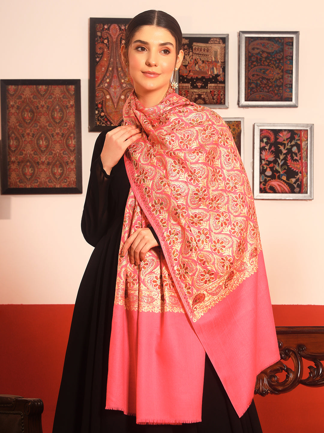 Pashmoda Women Kashish Fine Wool Nalki Embroidered Stole (Size : 71X203 CM)