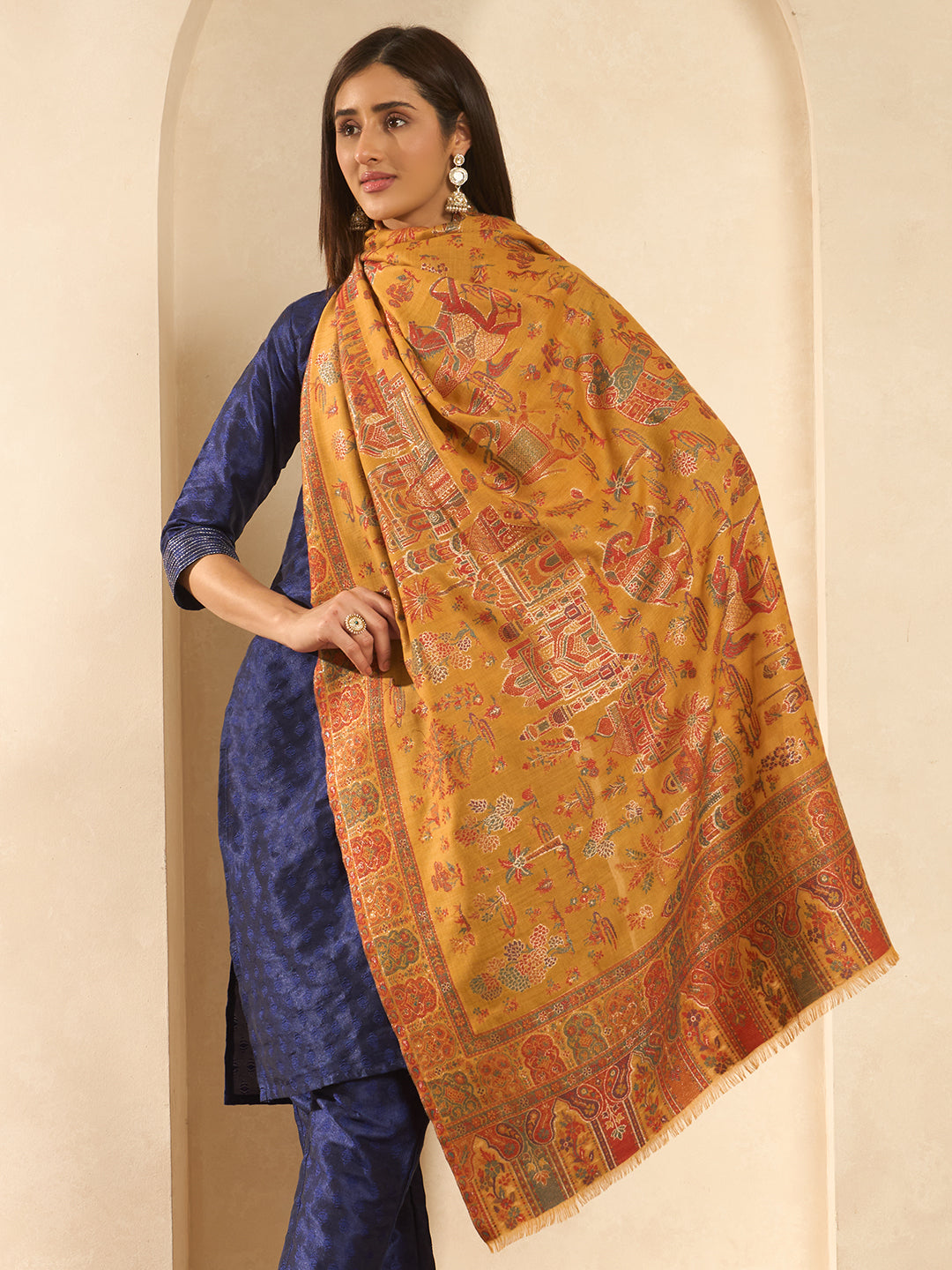 Women Gulrukh Zari Reversible Kaani Fine Wool Shawl