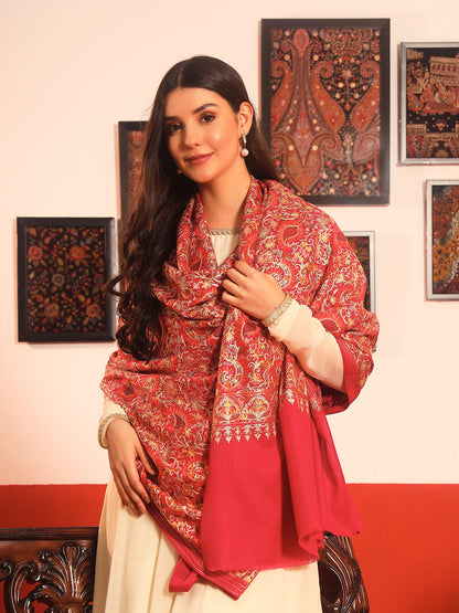 Pashmoda Women Ruhani Fine Wool Nalki Hand Embroidered Shawl (Size: 101x203 Cm)