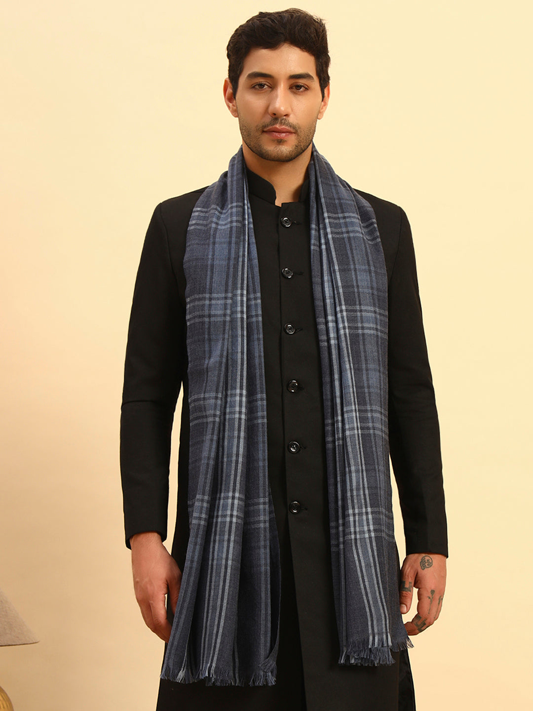 Pashmoda Men Metro Plaid Woollen Checkered Stole (Size : 28x80in, 71X203cm)