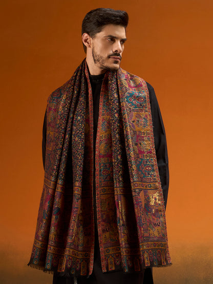 Men Persian Court Fine Wool Kaani Stole (Size: 71 × 203 cm)