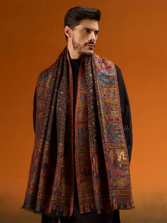 Men Persian Court Fine Wool Kaani Stole (Size: 71 × 203 cm)