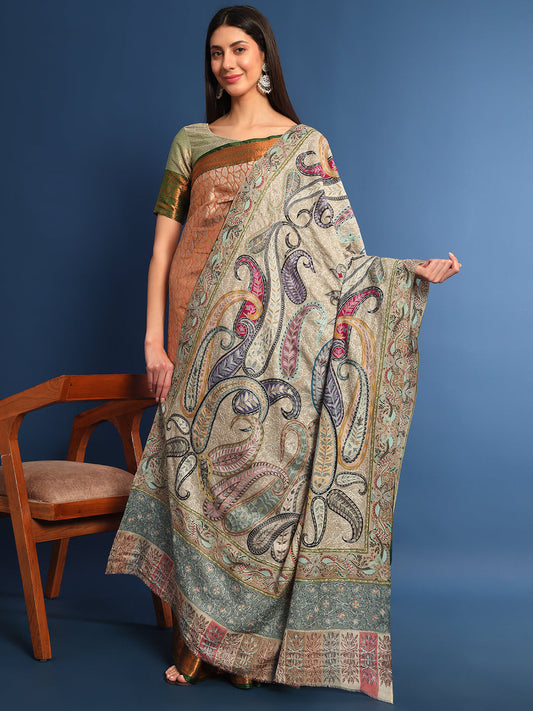 Women Fiza Kalamkari Embroidered Shawl (Size: 115x230 CM)