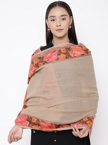 Women's Gulzaar 100% Pure Wool Aari Embroidered Kashmiri Stole (Size 71x203 cm)