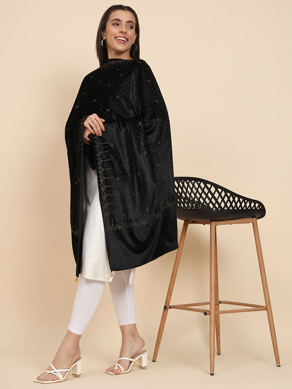 Womenƒ??s Makhamli Velvet Crystal Embellished Stole (Size 71X203 cms )