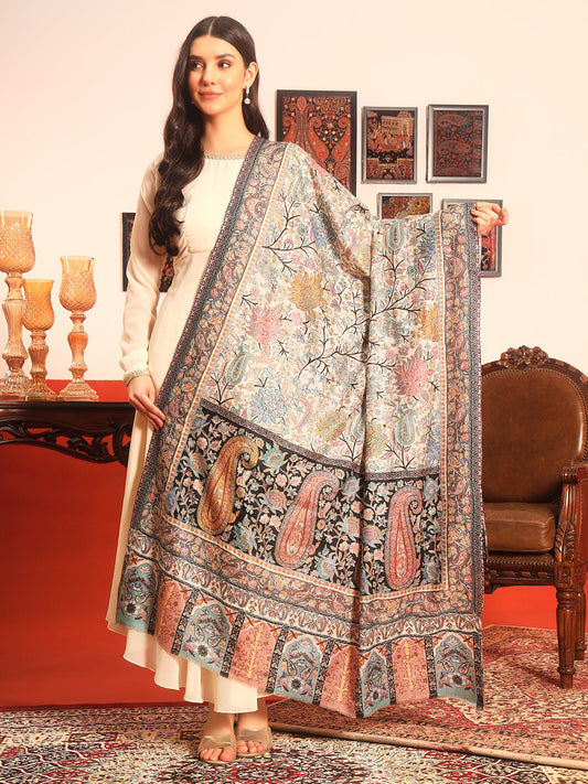 Pashmoda Women Guldasta Fabric Kalamkari Embroidered Shawl (Size: 101x203 CM)