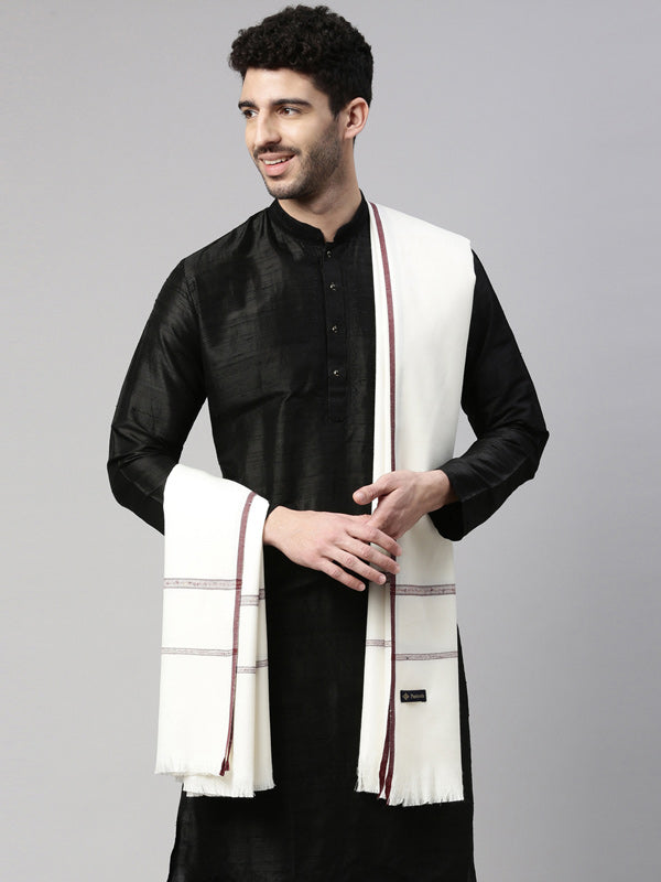 Men farhat Woven Design Shawl (Size: 127x254 cms, White  Color)
