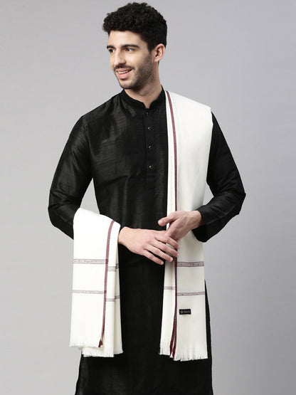 Men farhat Woven Design Shawl (Size: 127x254 cms, White  Color)