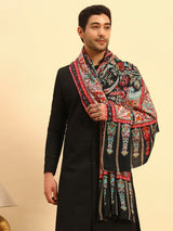 Pashmoda Men Rangkalam 100% Pure Wool Fabric Kalamkari Embroidered Shawl (Size: 101x203 CM)