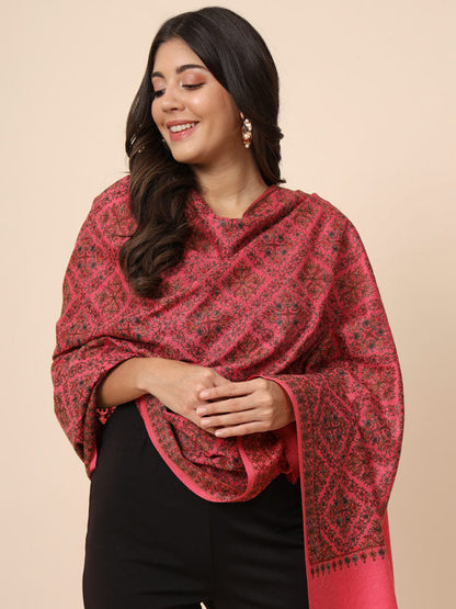 Women Surmai 100% Pure Wool Embroidered Shawl (Size 101X203 CM)