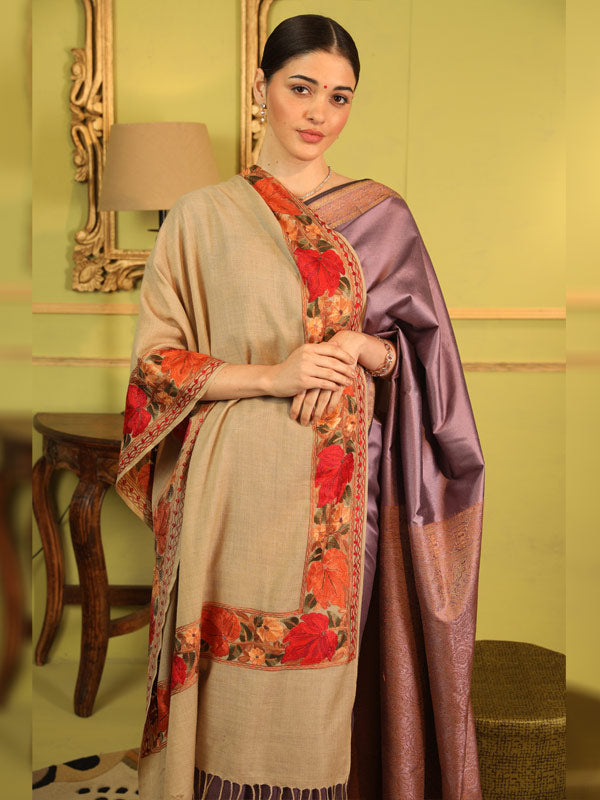 Women's Gulzaar 100% Pure Wool Aari Embroidered Kashmiri Stole (Size 71x203 cm)