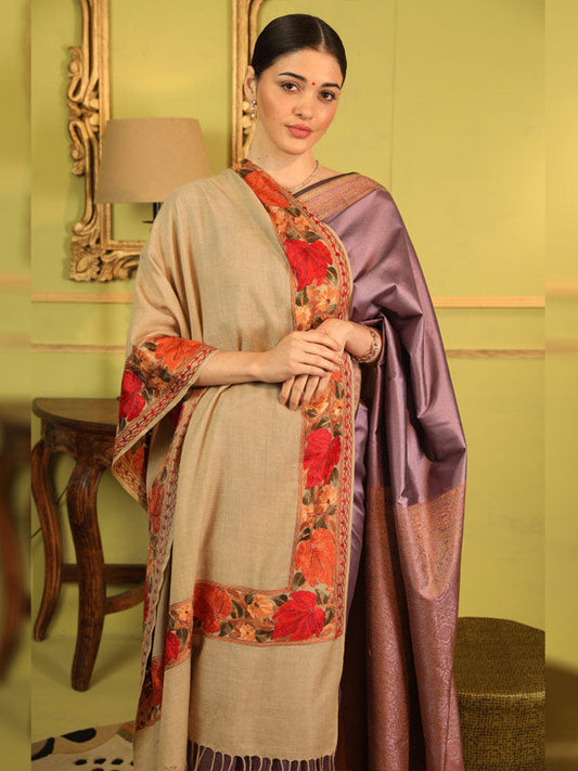 Women's Gulzaar 100% Pure Wool Aari Embroidered Kashmiri Stole (Size 71x203 cm)