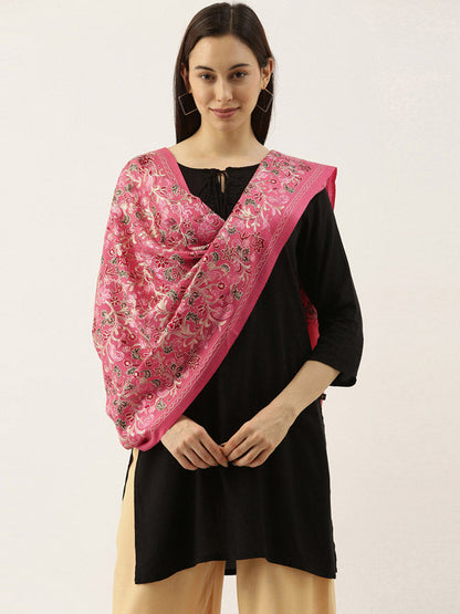 Women's Gulkaari 100% Pure Wool Nalki Embroidered Stole (Size 71x203 CM)