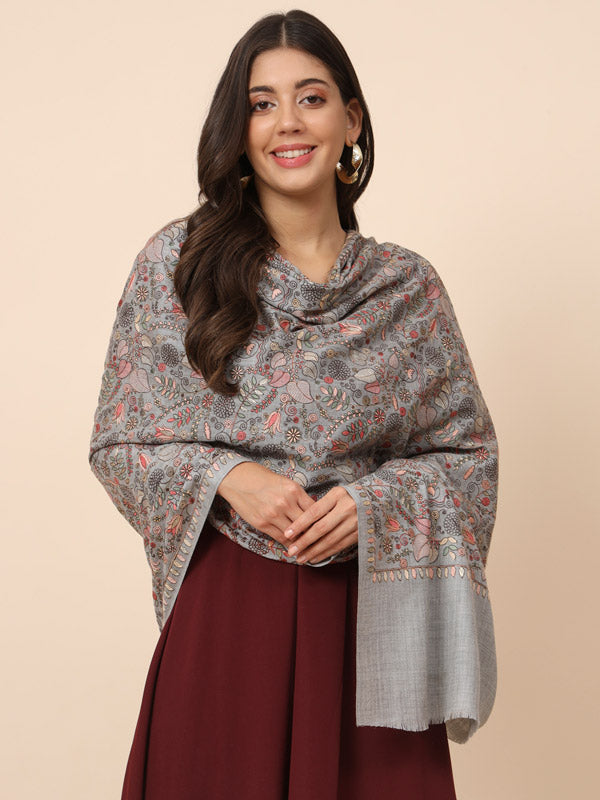Women Gilkaari 100% Pure Wool Embroidered Shawl (Size 101X203 CM)