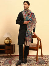 Pashmoda Men Saahtaar 100% Pure Wool Fabric Kalamkari Embroidered Stole (Size:71x203cm)