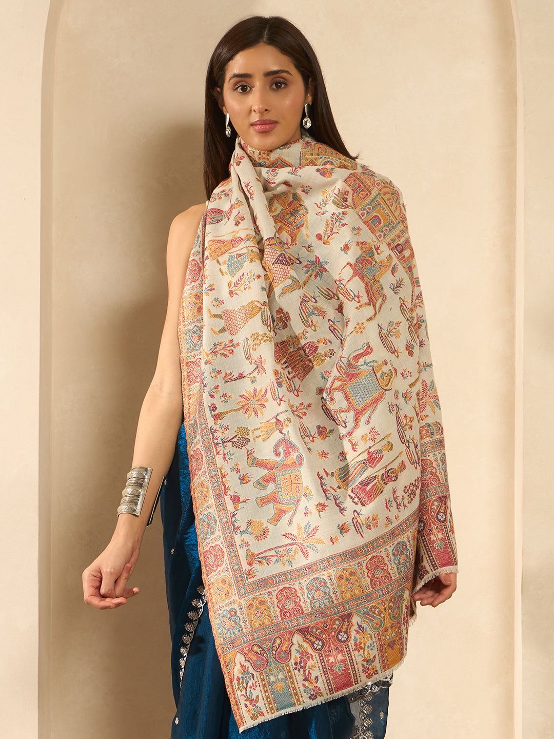 Women Gulrukh Zari Reversible Kaani Fine Wool Shawl