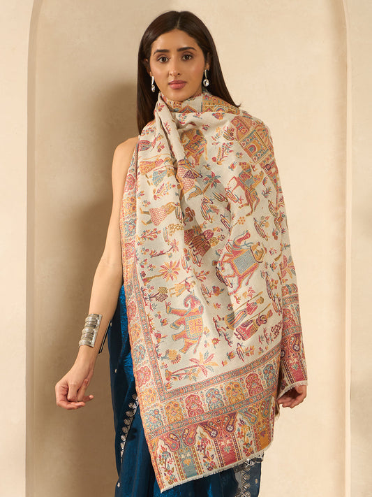 Women Gulrukh Zari Reversible Kaani Fine Wool Shawl