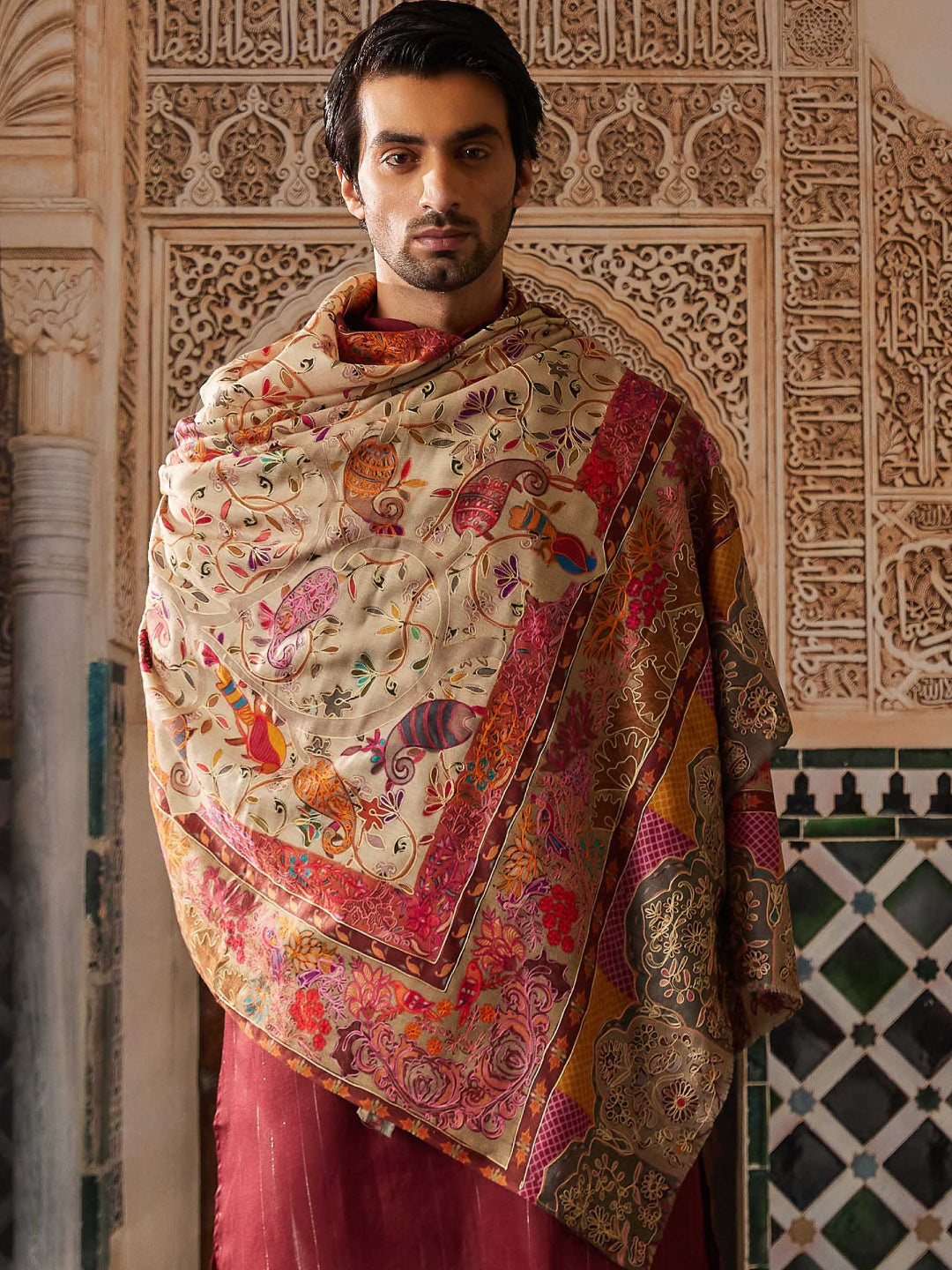 Pashmoda Men Kalamkari Embroidered Shawl (Size 101x203 Cm)