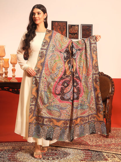 Pashmoda Women Rangmehal  Fabric Kalamkari Embroidered Shawl (Size: 101x203 CM)